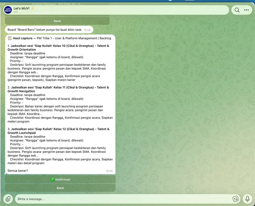 Satu paragraf berantakan menjadi tiga task terstruktur